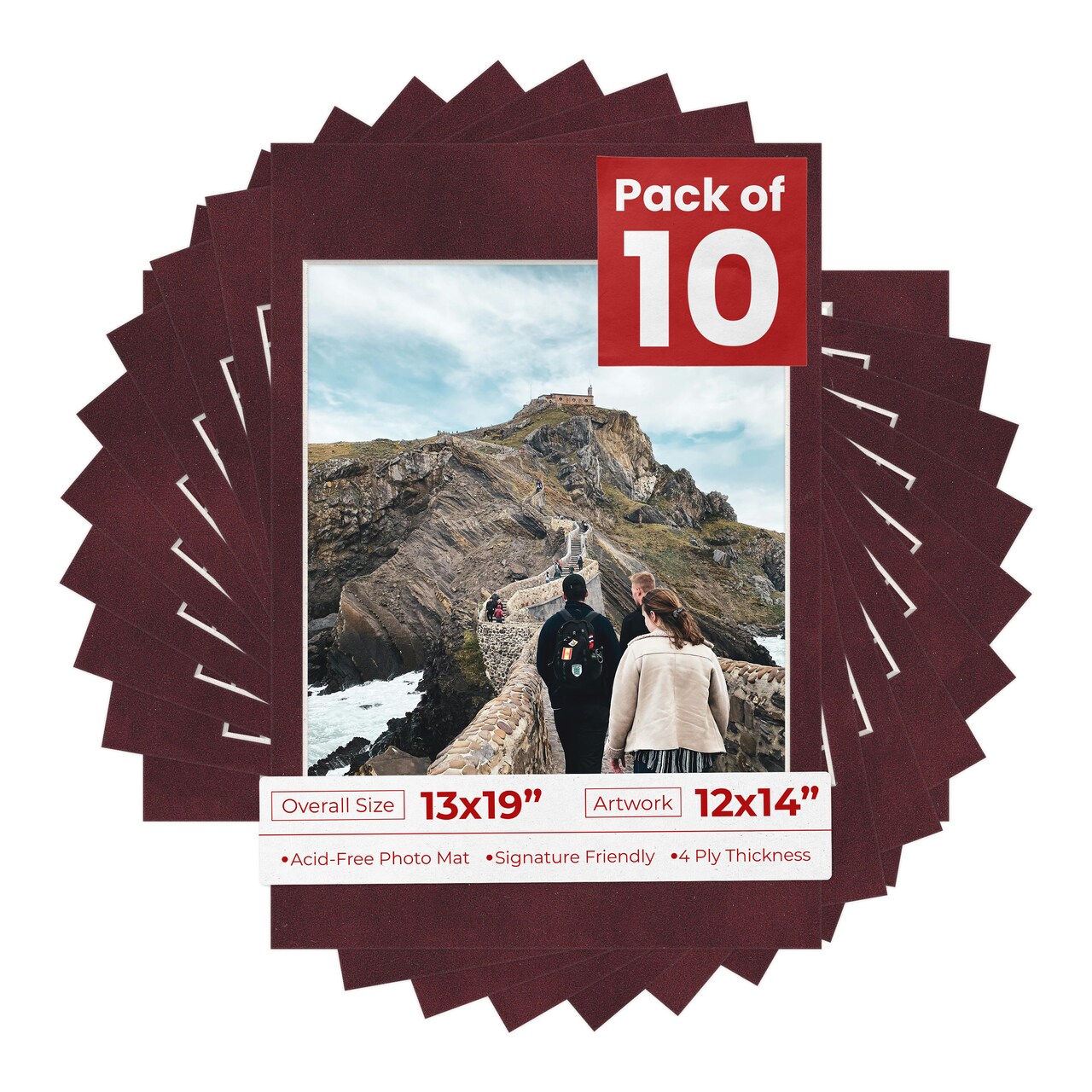 Dark Red Suede Mat Board for 13x19 Frames - Fits 12x14 Photos